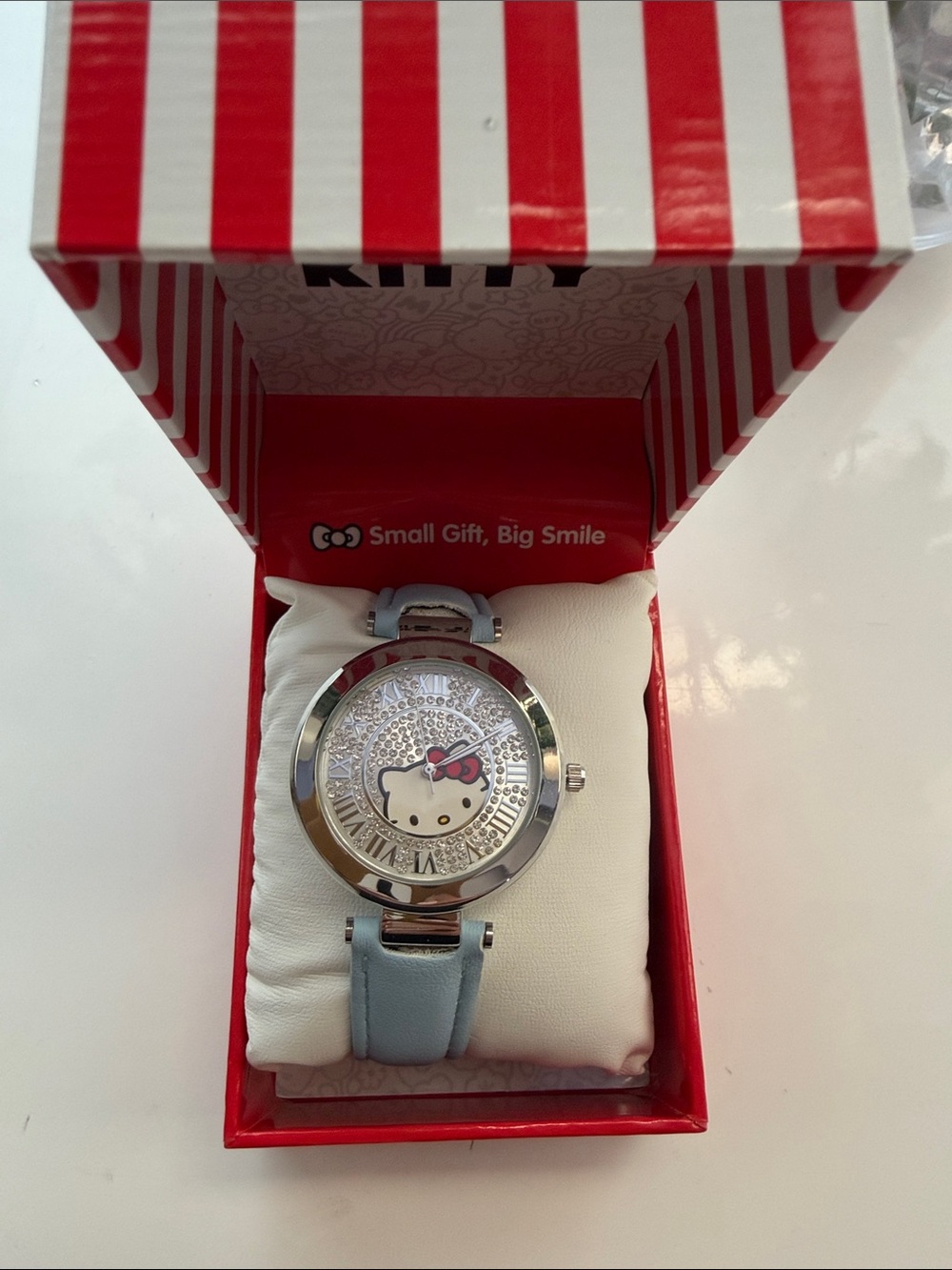 Hello Kitty Silver Tone Watch with Light Blue Strap
